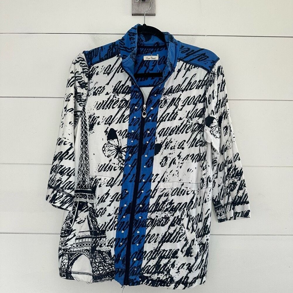 Onque Casuals Women’s One Size Eiffel Towel Zip Up Shirt Jacket